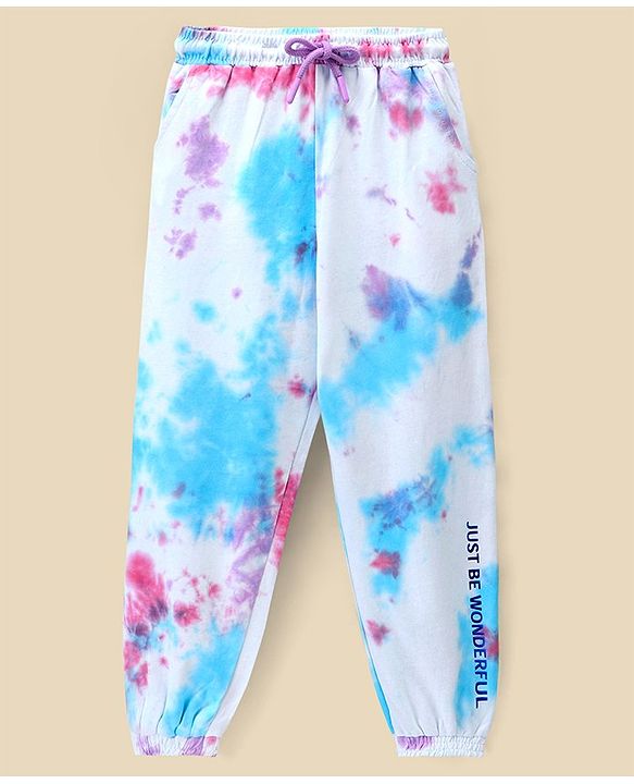 Pine Kids 100% Cotton Knit Full Length Bio Washed Lounge Pant With Tie & Dye Effect - Snow White