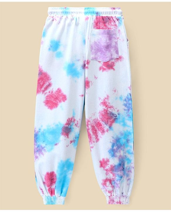 Pine Kids 100% Cotton Knit Full Length Bio Washed Lounge Pant With Tie & Dye Effect - Snow White