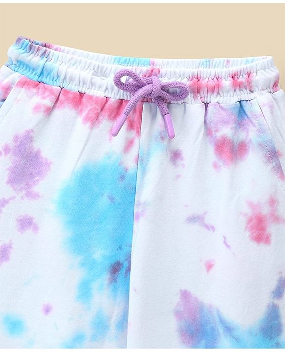 Pine Kids 100% Cotton Knit Full Length Bio Washed Lounge Pant With Tie & Dye Effect - Snow White