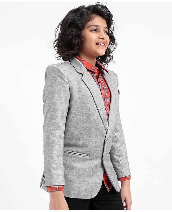 Pine Kids Full Sleeves Textured Blazer - Grey
