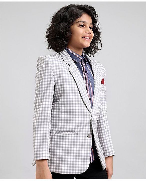 Pine Kids Full Sleeves Checked Blazer - Cream