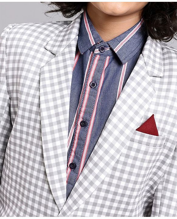 Pine Kids Full Sleeves Checked Blazer - Cream