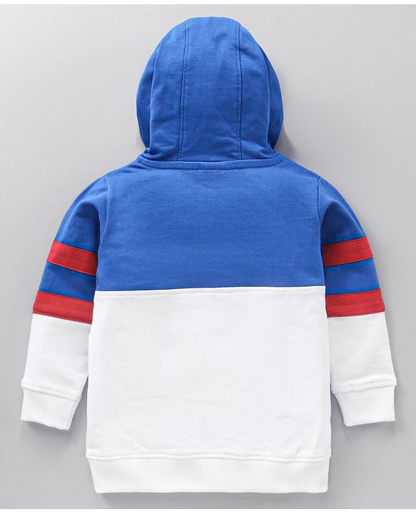 Babyhug Cotton Knit Full Sleeves Hooded Sweatshirt Basketball Print - White and Blue