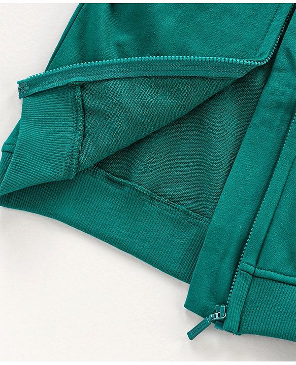 Babyhug Cotton Knit Full Sleeves Hooded HD Text Printed Sweat Jacket with Applique & Fur Detailing- Green