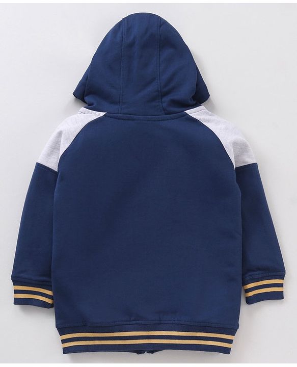 Babyhug Cotton Knit Full Sleeves Hooded Sweatshirt Text Print - Navy Blue