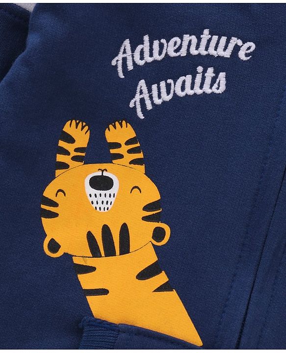 Babyhug Cotton Knit Full Sleeves Hooded Sweatshirt Text Print - Navy Blue