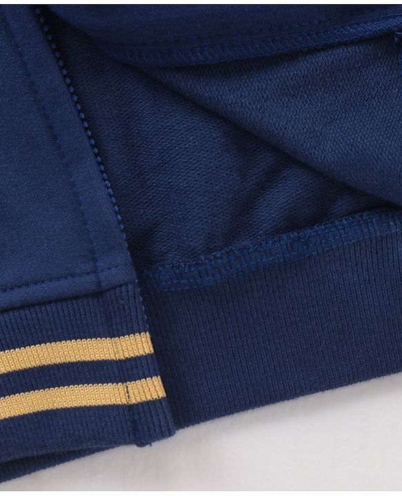 Babyhug Cotton Knit Full Sleeves Hooded Sweatshirt Text Print - Navy Blue