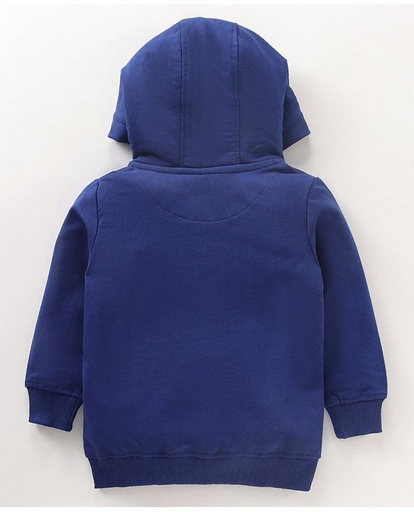 Babyhug Full Sleeves Cut & Sew Hooded Sweat Jacket With Print & Applique - Navy Blue