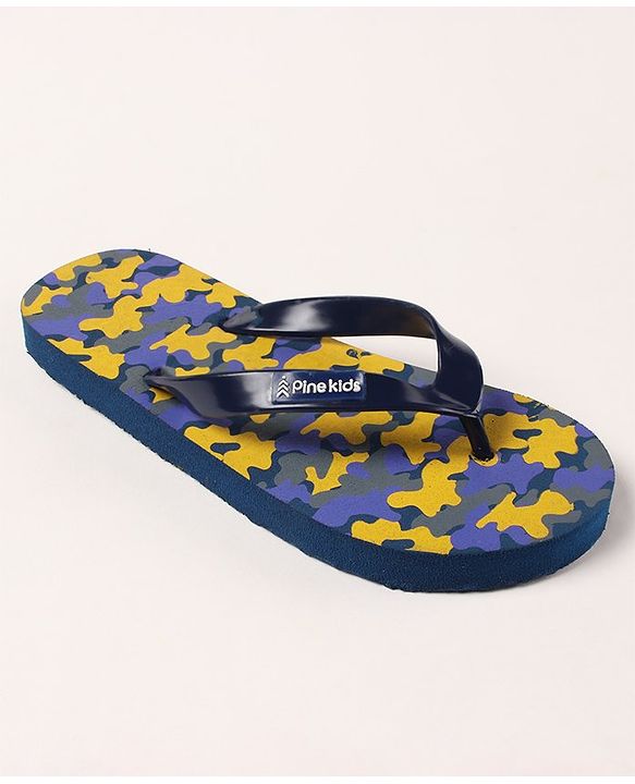 Pine Kids Flip Flops Camouflage Print - Navy Yellow