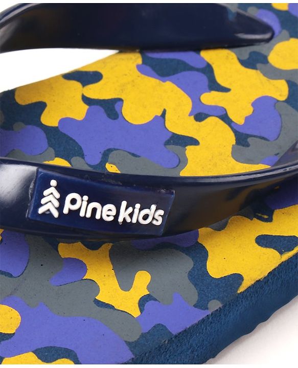 Pine Kids Flip Flops Camouflage Print - Navy Yellow