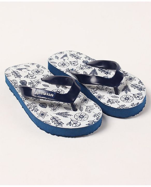 Pine Kids Flip Flops Floral Print- Navy White