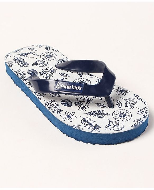 Pine Kids Flip Flops Floral Print- Navy White