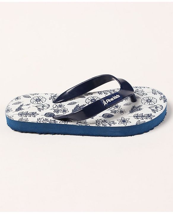 Pine Kids Flip Flops Floral Print- Navy White