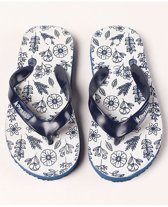 Pine Kids Flip Flops Floral Print- Navy White