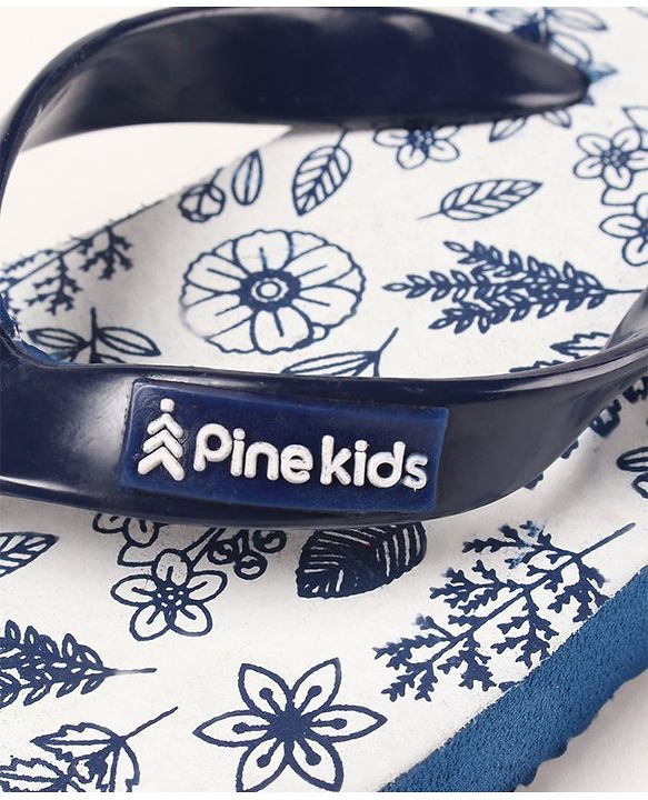 Pine Kids Flip Flops Floral Print- Navy White