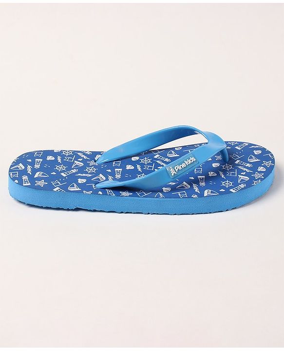 Pine Kids Slip On Flip Flops Sea Theme Print - French Blue