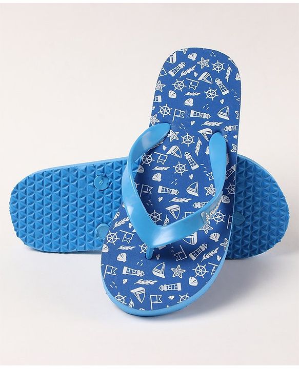 Pine Kids Slip On Flip Flops Sea Theme Print - French Blue