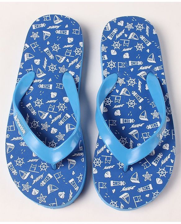 Pine Kids Slip On Flip Flops Sea Theme Print - French Blue