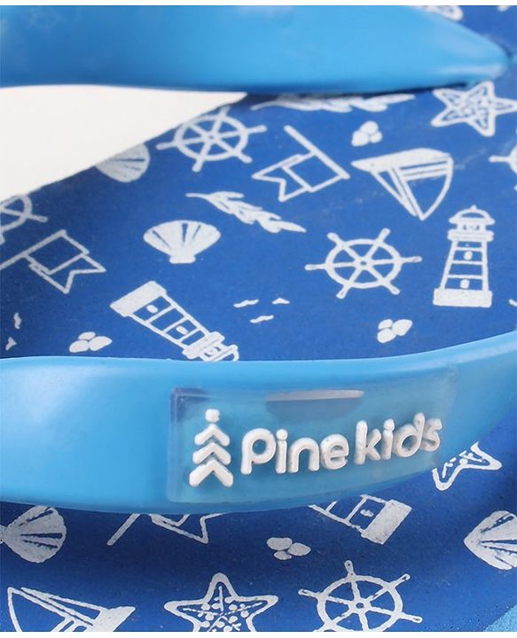 Pine Kids Slip On Flip Flops Sea Theme Print - French Blue