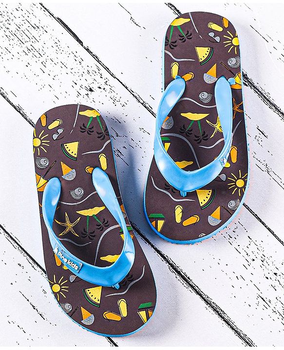 Pine Kids Flip Flops Beach Print- Blue Purple