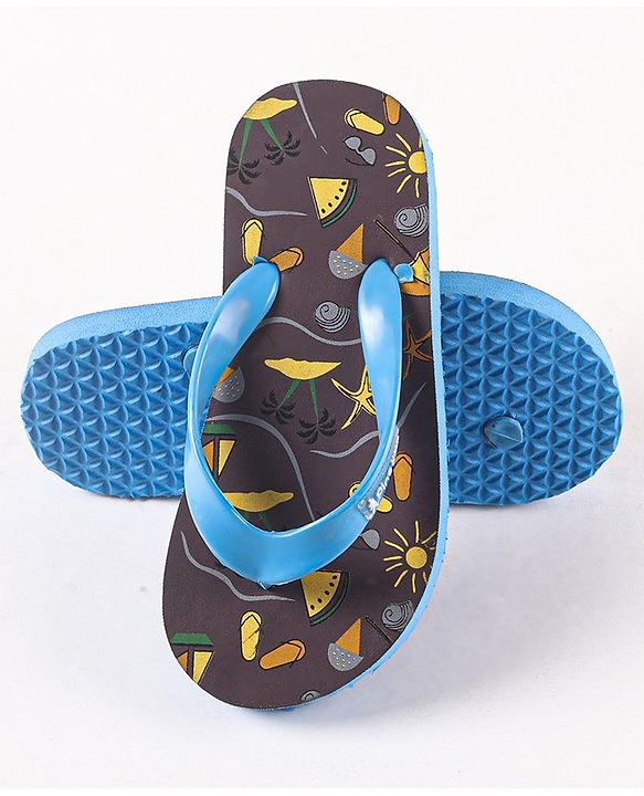 Pine Kids Flip Flops Beach Print- Blue Purple
