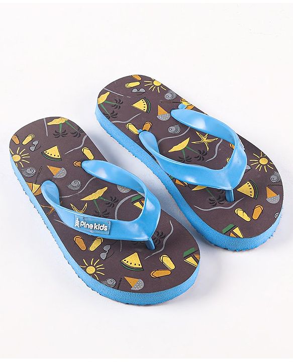 Pine Kids Flip Flops Beach Print- Blue Purple