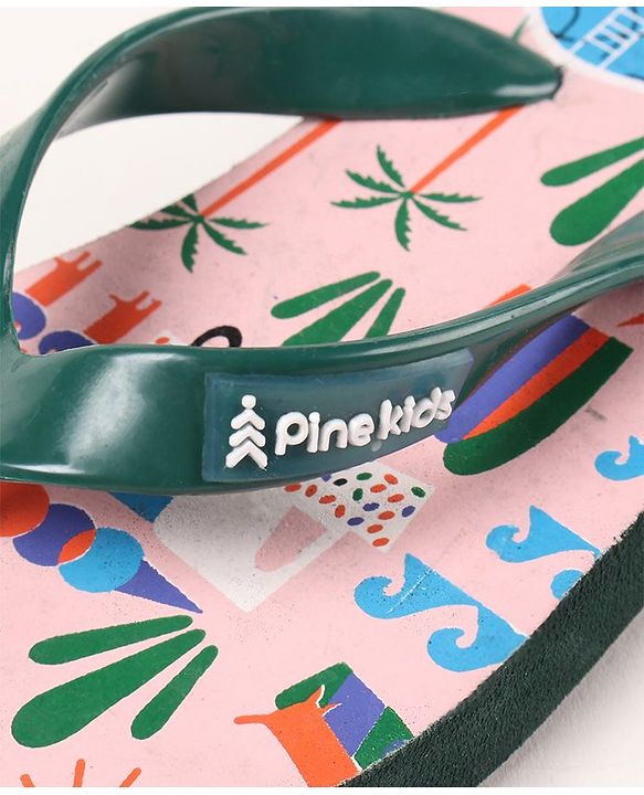 Pine Kids Slip On Flip Flops Beach Theme Print - Light Beige