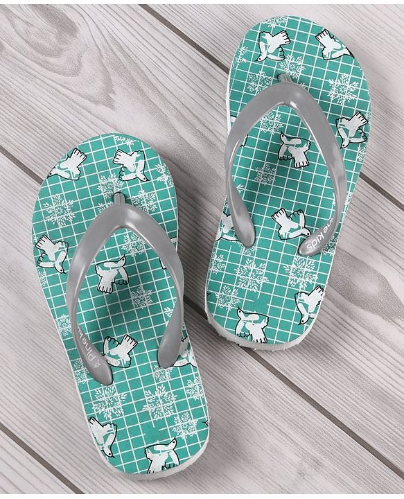 Pine Kids Flip Flops Bird Print- White Grey