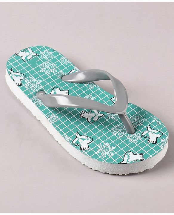 Pine Kids Flip Flops Bird Print- White Grey