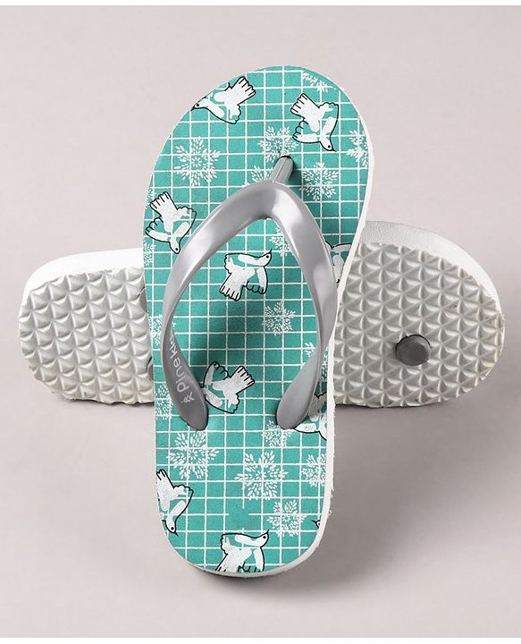 Pine Kids Flip Flops Bird Print- White Grey