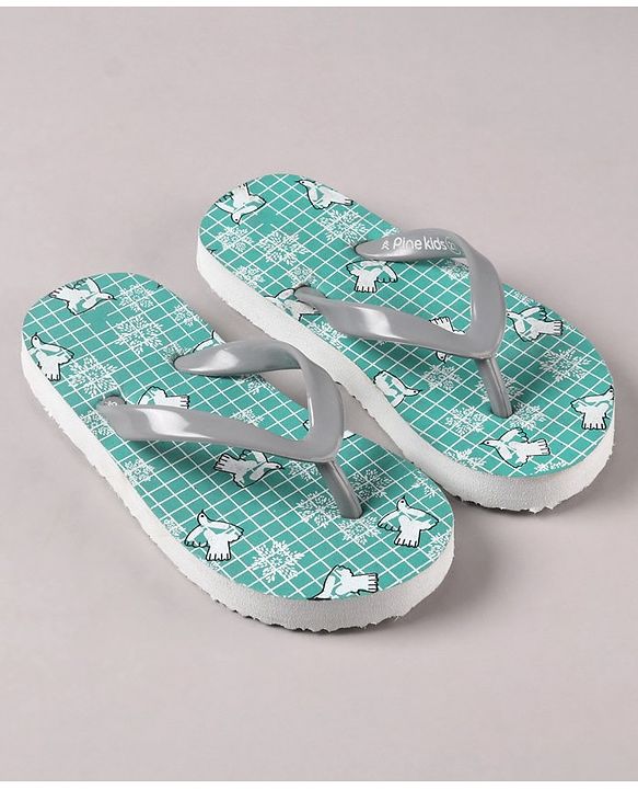 Pine Kids Flip Flops Bird Print- White Grey