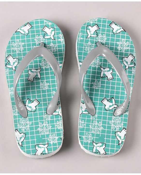 Pine Kids Flip Flops Bird Print- White Grey