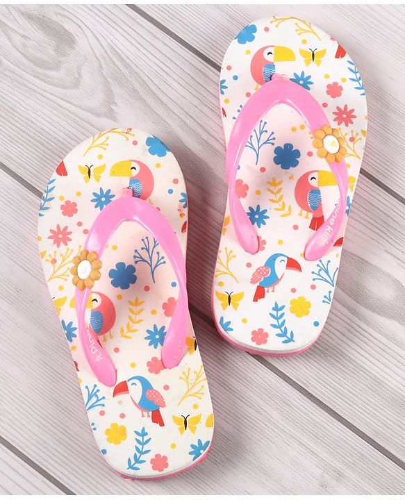Pine Kids Flip Flops Floral Print- Pink White
