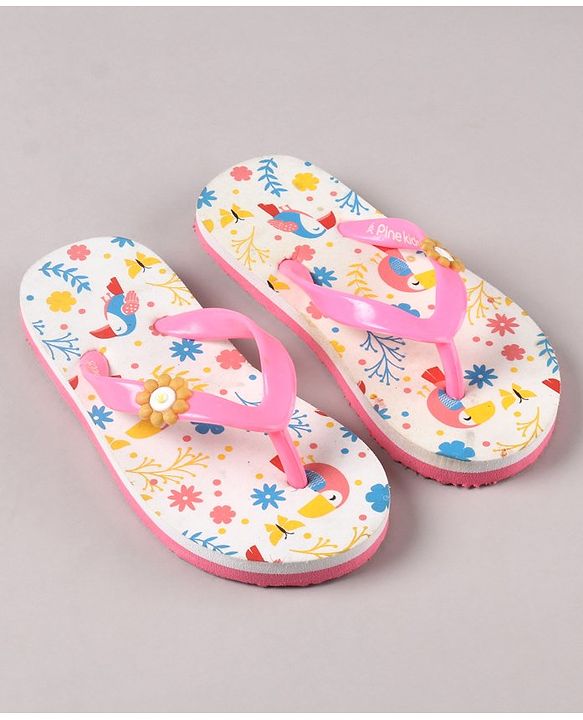 Pine Kids Flip Flops Floral Print- Pink White