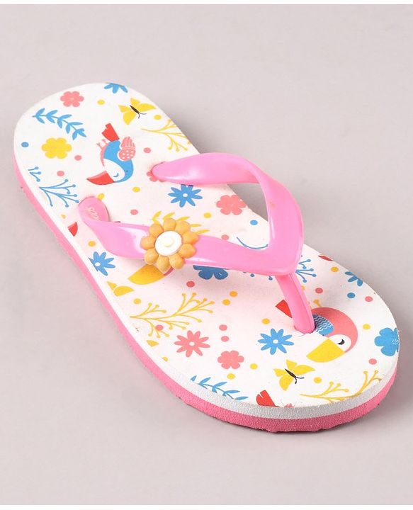 Pine Kids Flip Flops Floral Print- Pink White