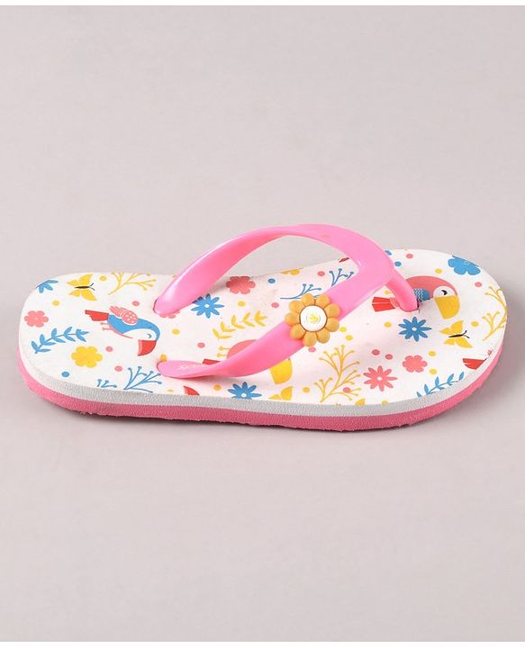 Pine Kids Flip Flops Floral Print- Pink White
