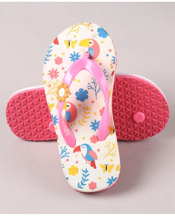 Pine Kids Flip Flops Floral Print- Pink White