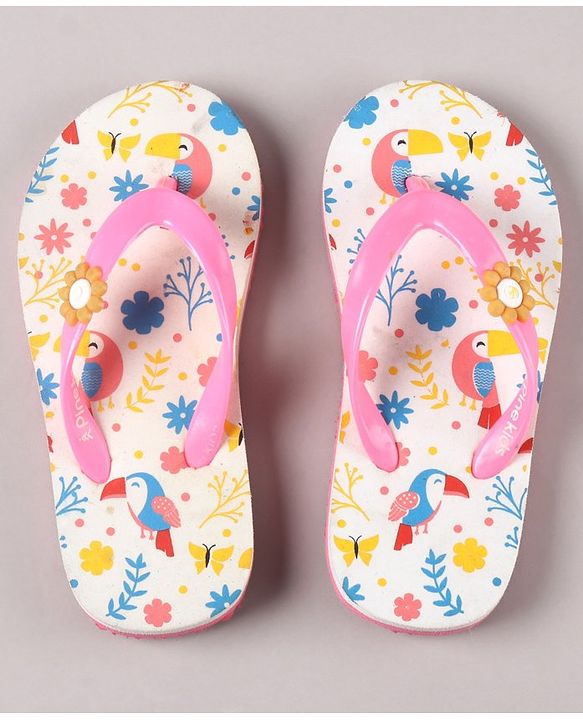 Pine Kids Flip Flops Floral Print- Pink White