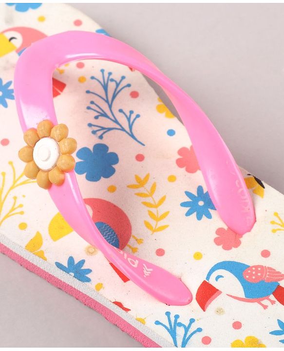 Pine Kids Flip Flops Floral Print- Pink White