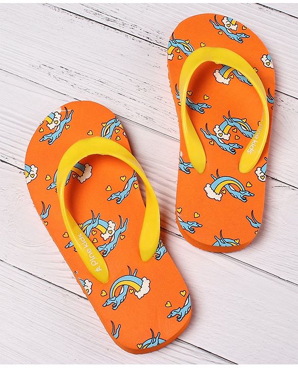 Pine Kids Slip On Flip Flops Rainbow Print - Yellow Orange