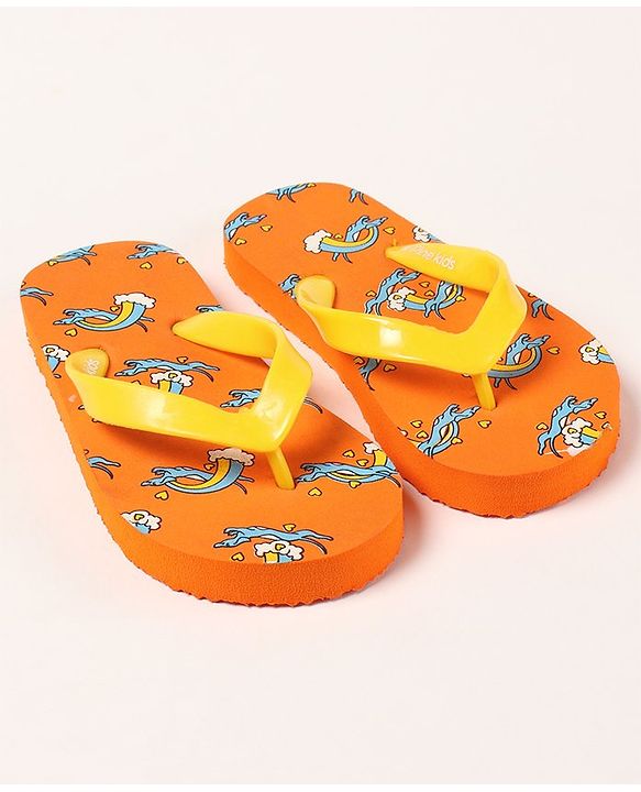Pine Kids Slip On Flip Flops Rainbow Print - Yellow Orange