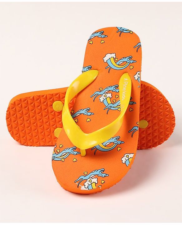 Pine Kids Slip On Flip Flops Rainbow Print - Yellow Orange