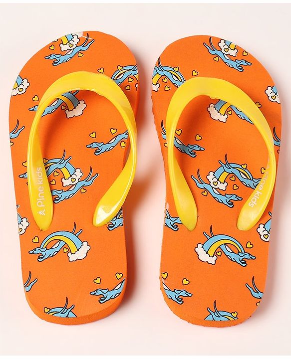 Pine Kids Slip On Flip Flops Rainbow Print - Yellow Orange
