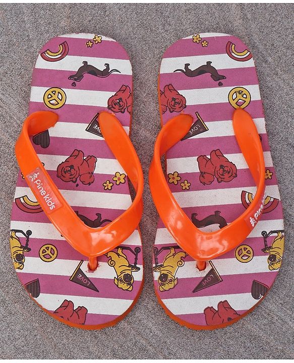 Pine Kids Slip On Flip Flops Dogs & Stripes Print - Orange
