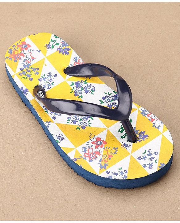 Pine Kids Slip On Flip Flops Floral Print - Yellow Navy Blue