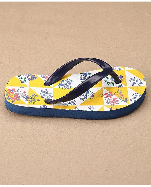 Pine Kids Slip On Flip Flops Floral Print - Yellow Navy Blue