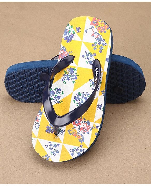 Pine Kids Slip On Flip Flops Floral Print - Yellow Navy Blue