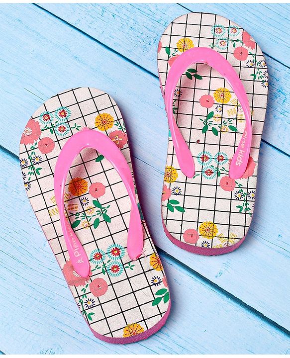 Pine Kids Slip On Flip Flops Floral Print - Pink White