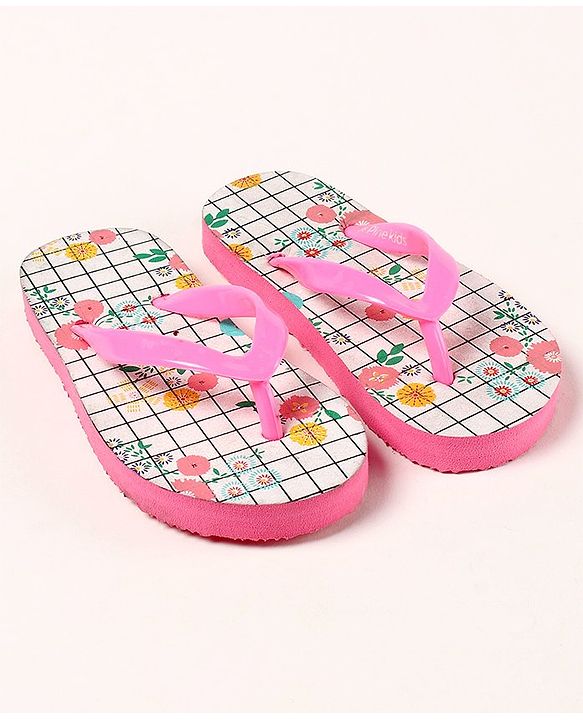 Pine Kids Slip On Flip Flops Floral Print - Pink White