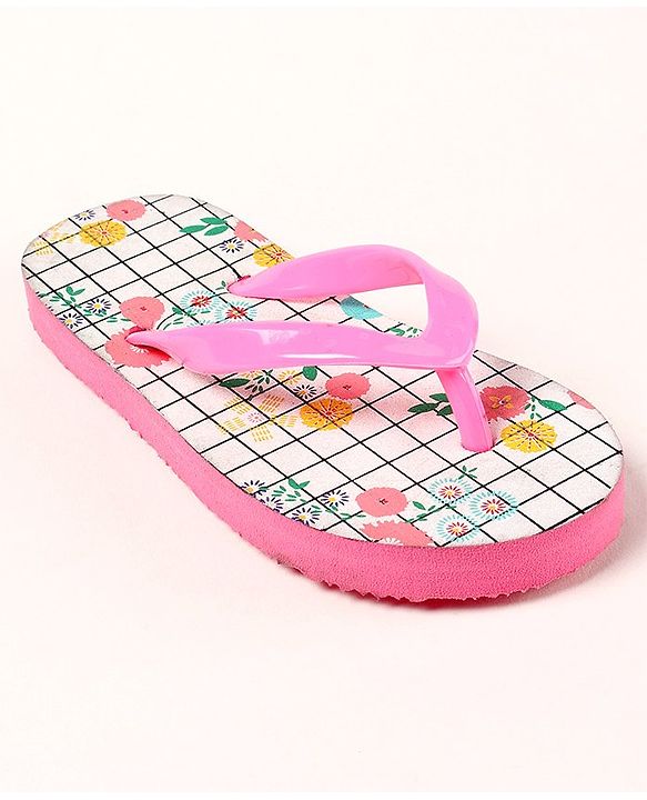 Pine Kids Slip On Flip Flops Floral Print - Pink White